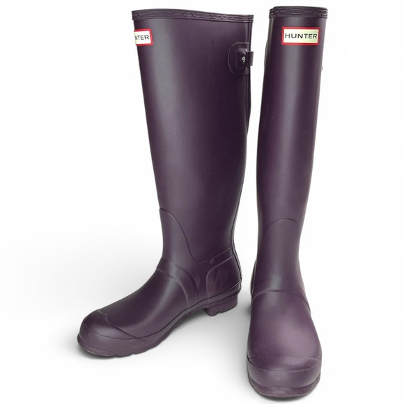 Hunter Shoes - Hunter Plum Original Back Adjust Rain Boots Women Size 8 WFT1001RMA